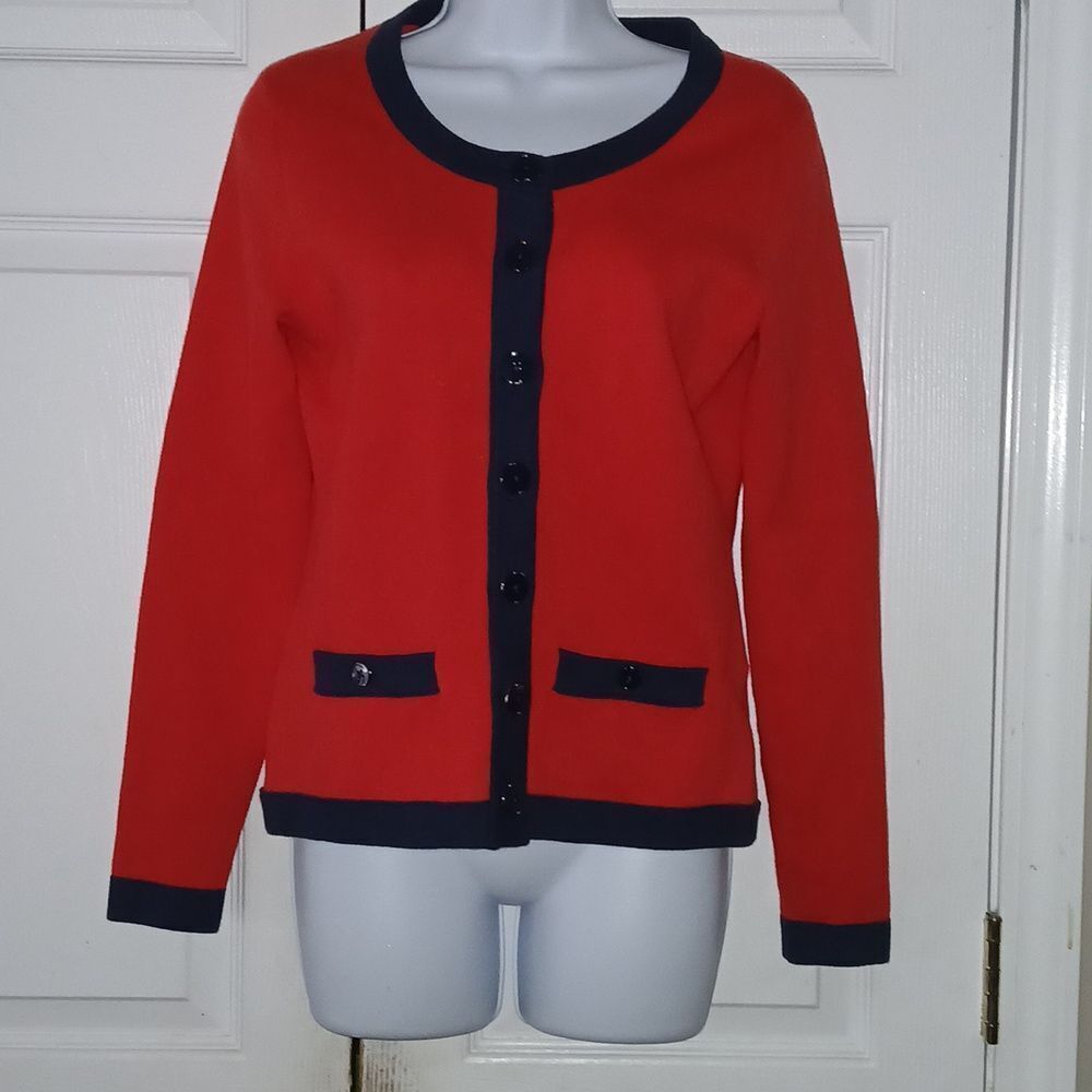 Banana Republic red navy button down cardigan Sz S EUC worn once